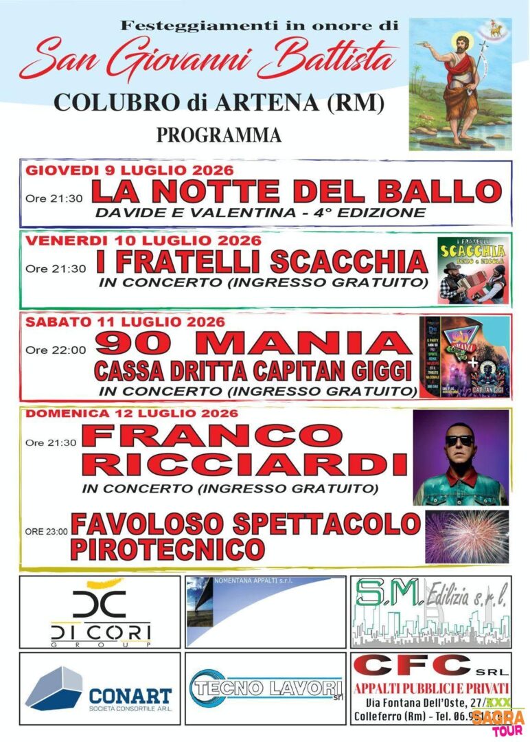 locandina festeggiamenti in onore di san giovanni battista colubro