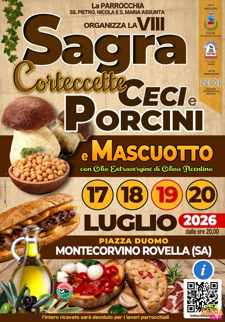 locandina sagra cortecce e ceci, porcini e mascuotto montecorvino rovella