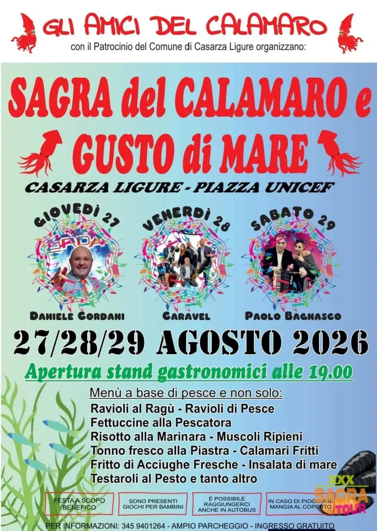 locandina sagra del calamaro e gusto di mare casarza ligure