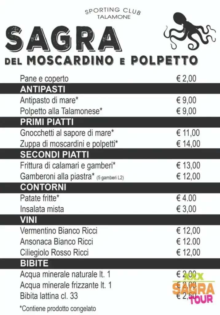 foto menu sagra del moscardino e polpetto talamone