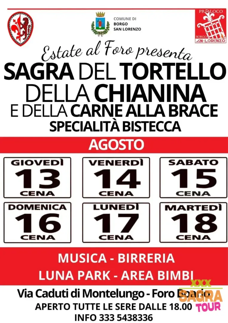 locandina sagra del tortello, della chianina e della carne alla brace borgo san lorenzo