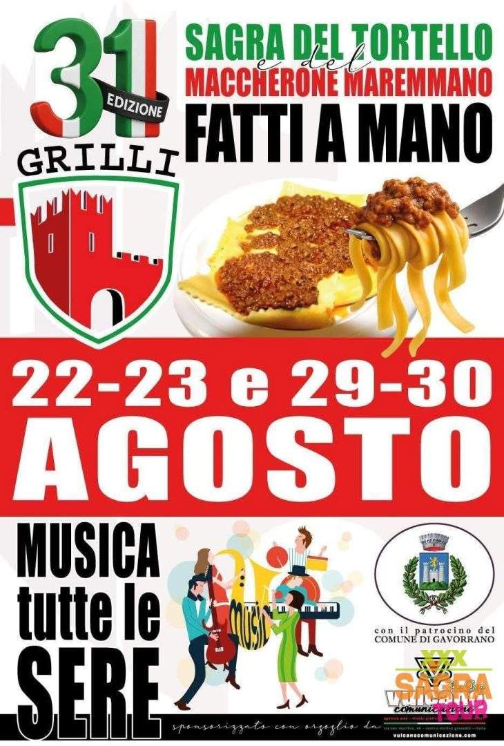 locandina sagra del tortello e del maccherone maremmano fatti a mano grilli