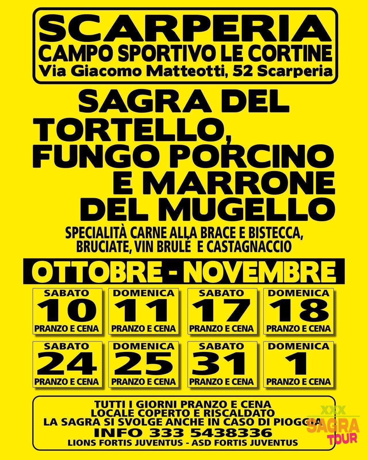 locandina sagra del tortello, fungo porcino e marrone del mugello scarperia