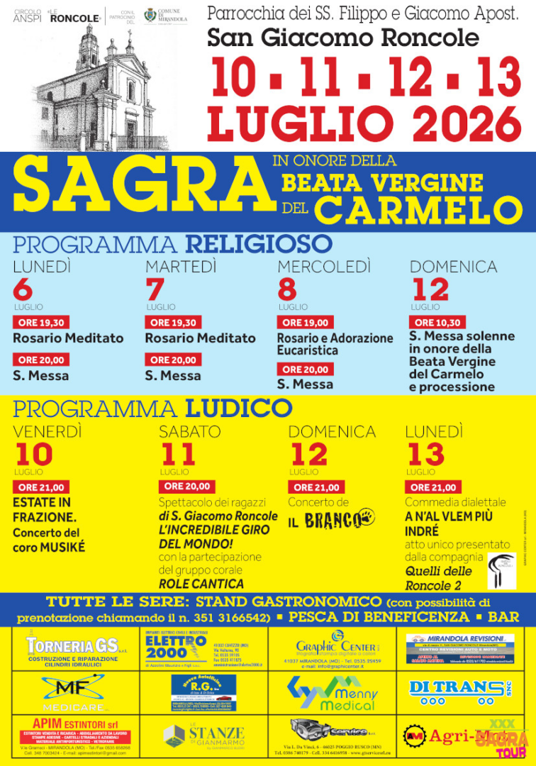 locandina sagra della beata vergine del carmelo san giacomo roncole