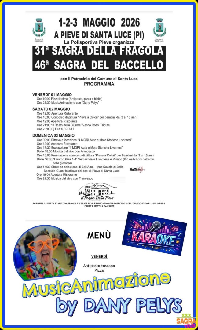 Manifesto Sagra della fragola e Sagra del baccello - Pieve di Santa Luce