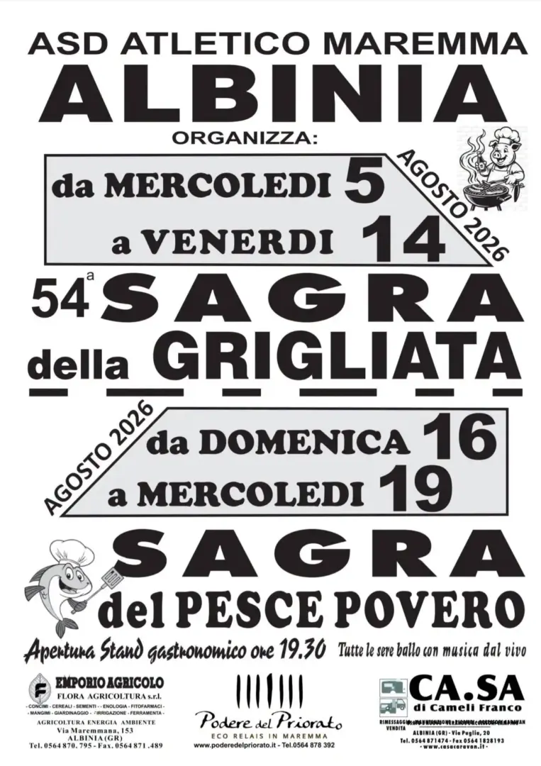 locandina sagra della grigliata e sagra del pesce povero albinia