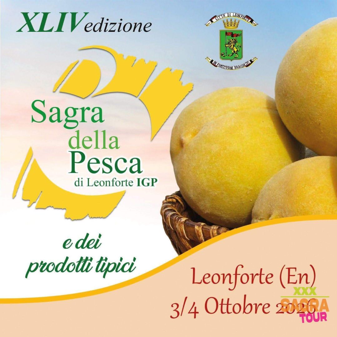 locandina sagra della pesca di leonforte igp e dei prodotti tipici leonforte