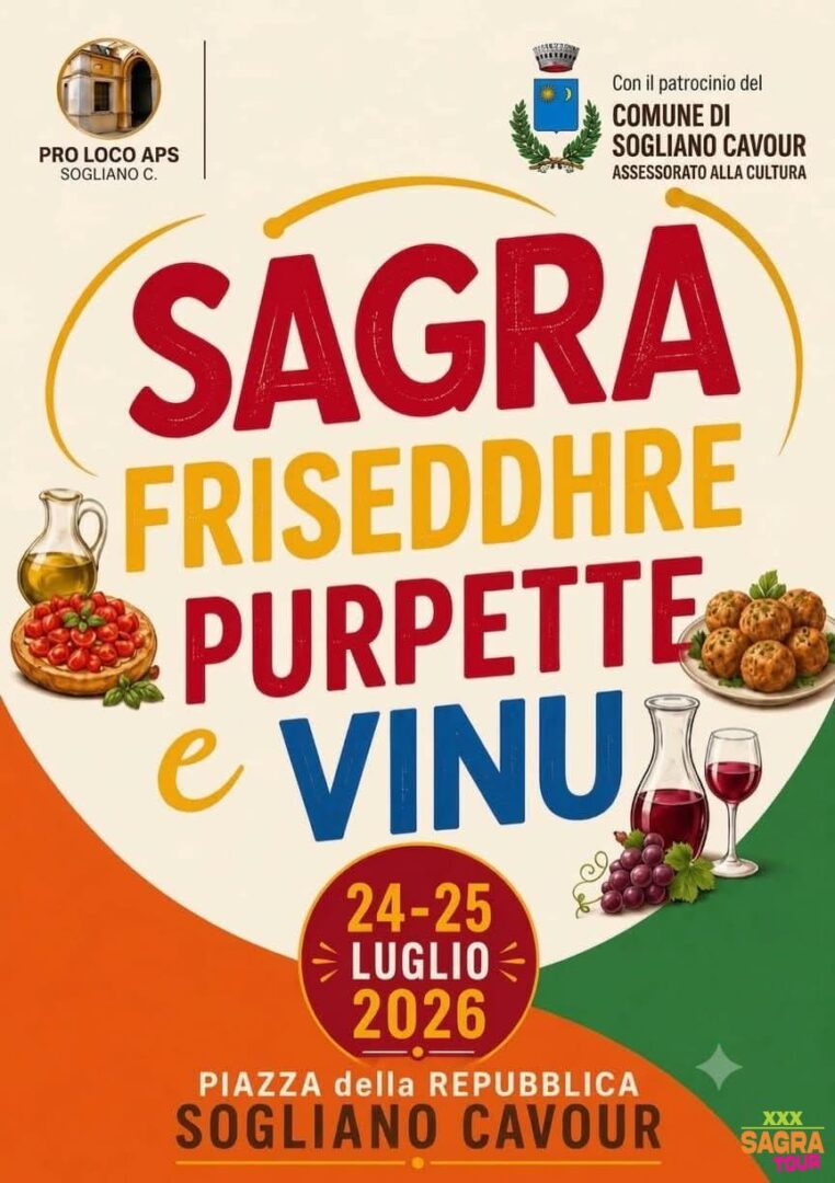 locandina sagra di friseddhre, purpette e vinu sogliano cavour