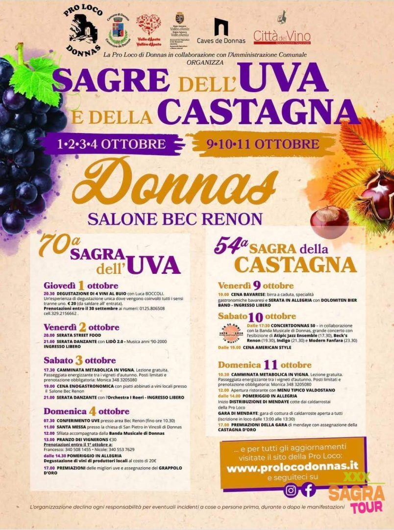 locandina sagre dell’uva e della castagna donnas
